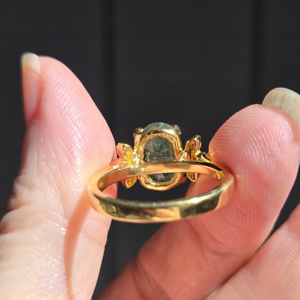 Kyanite 5k oval & Peridot 24k gold ring sz8 - Picture 8 of 11